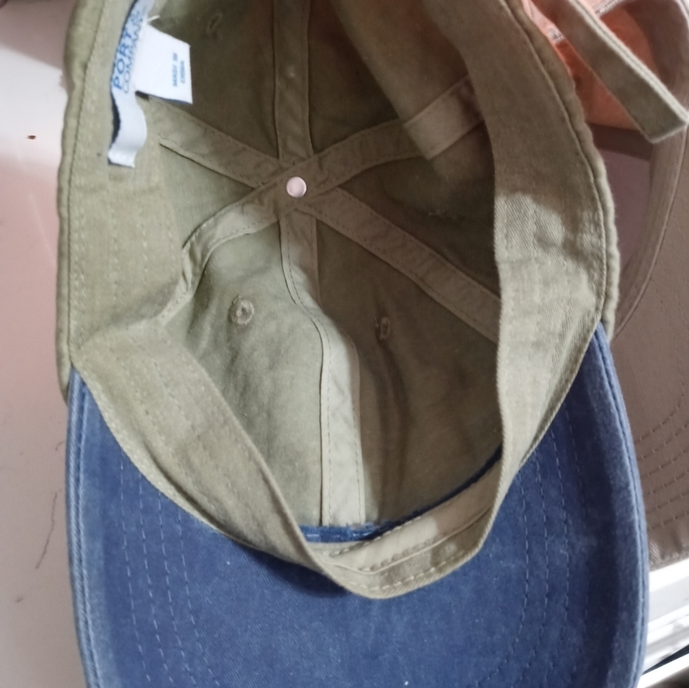 Port & Company beige/Blue Denim "CLARKSON GRAIN CO." ADJUSTABLE CAP TRUCKER HAT - Picture 6 of 7
